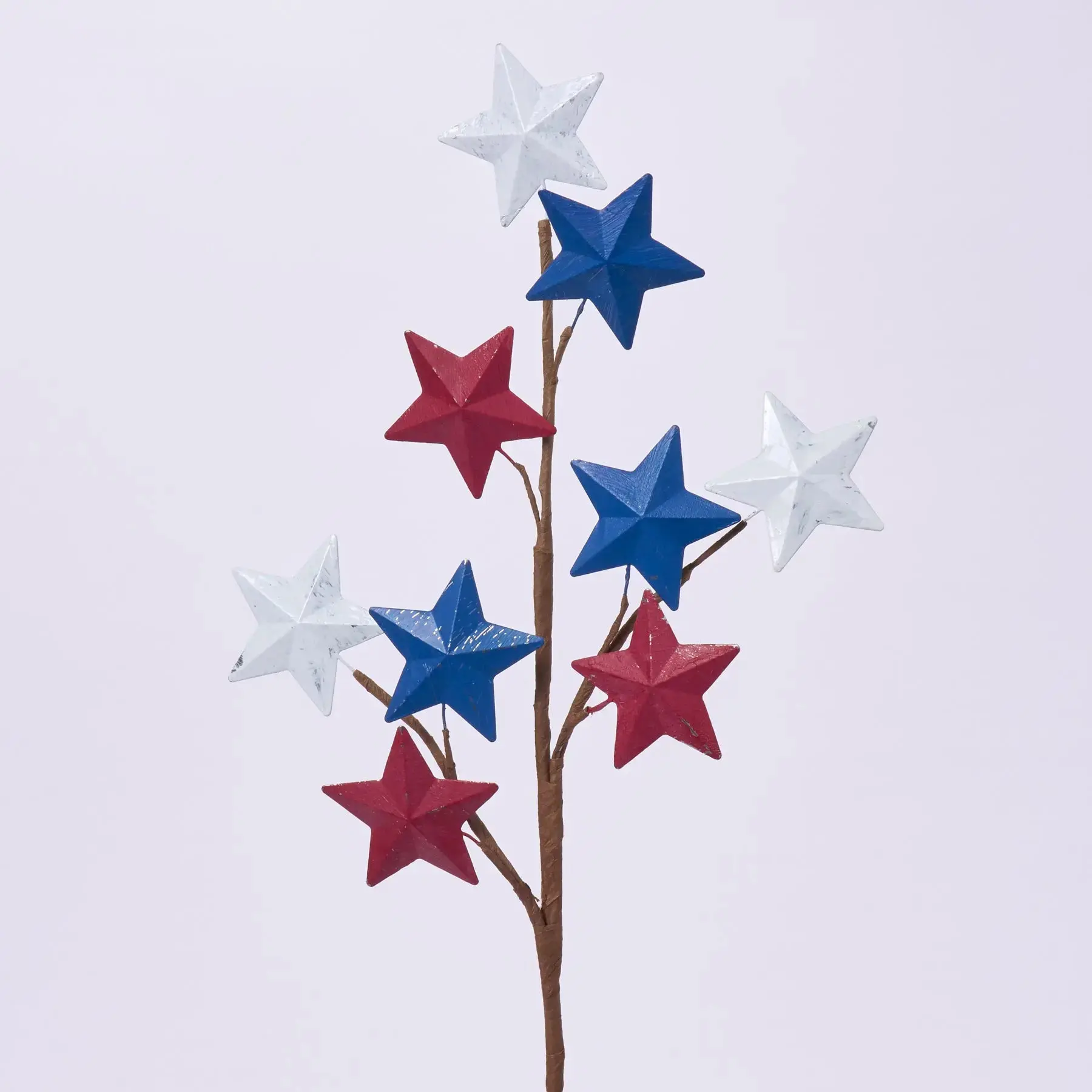 Decorative Patriotic Red, White & Blue Antique Metal Star Branch Spray - 28" in, 2.5" Tall Ornaments with Wired Stems for American Holidays