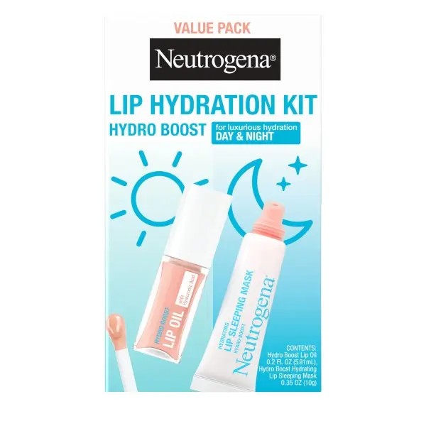 Neutrogena Hydro Boost Lip Hydration Kit with Tinted Lip Oil & Clear Sleeping Mask with Hyaluronic Acid and Enriched Nourishing Moisturizer, Gift Set Daily Lip Care