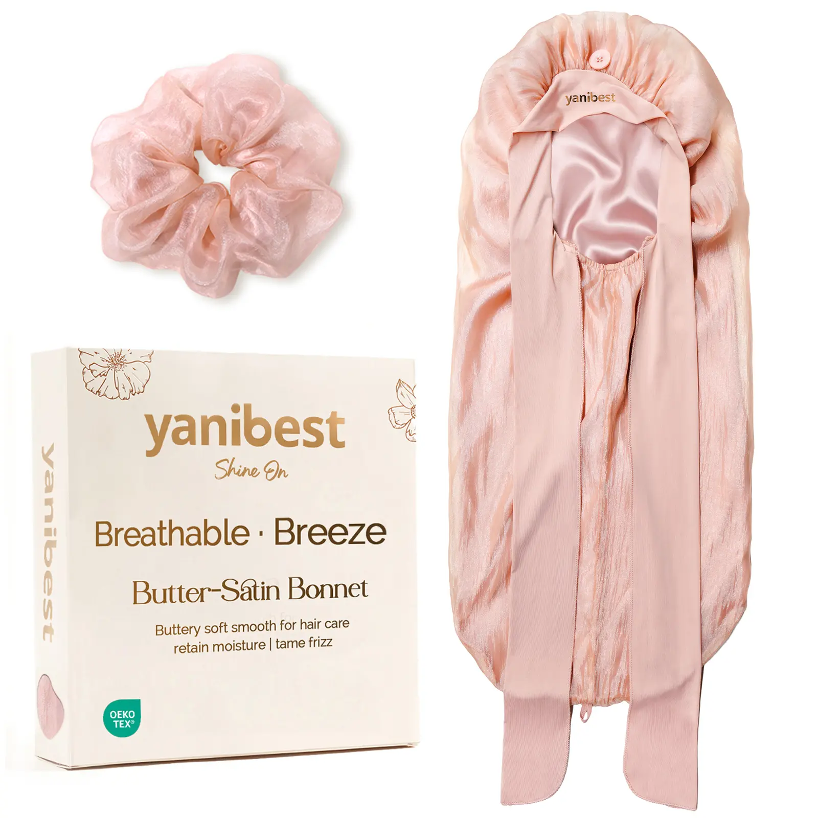 YANIBEST Silk Bonnet for Women's Sleeping, Satin-Lined Braid Bonnet with Breathable Tie Band for Curly Hair, Pink, Bonnet Silk