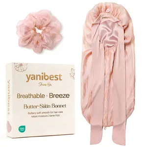 YANIBEST Silk Bonnet for Sleeping Women Satin Lined Braid Bonnet with Breathable Tie Band for Curly Hair Pink#SummerVibes