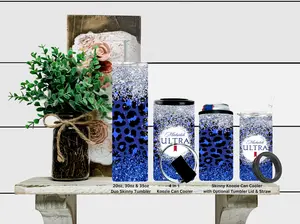 "Blue & Silver Leopard Michelob" Skinny or 4 in 1 Koozie or 20oz, 30oz or 35oz Duo Skinny Tumbler