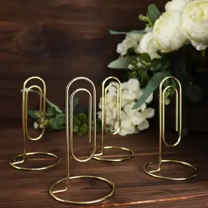 5-Pack Metal Card Holder Stands 5" Paperclip Design Gold - Table Number Stands and Wedding Menu Clips
