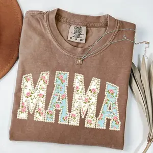 Comfort Colors Mama Floral Pearl Accent Printed Tshirt, Cottagecore Floral Tee, Botanical T-shirt, Nature Aesthetic Tee, April Birth Flower Gift