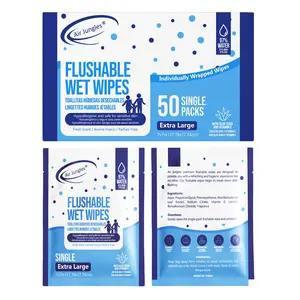 Air Jungles Flushable Wipes Individually Wrapped 50 Ct, Extra Large 7"x7" Adult Wet Wipes, Travel-Friendly, Fresh Scent, Aloe Vera & Vitamin E, 97% Water-Based
