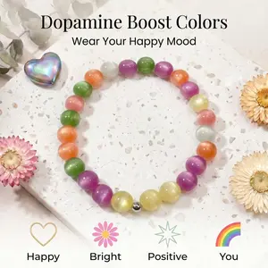 Petralune Dopamine Necklace - Rainbow Beaded Neck Chain - UV Reactive Necklace, Waterproof - Summer Jewelry, Stackable