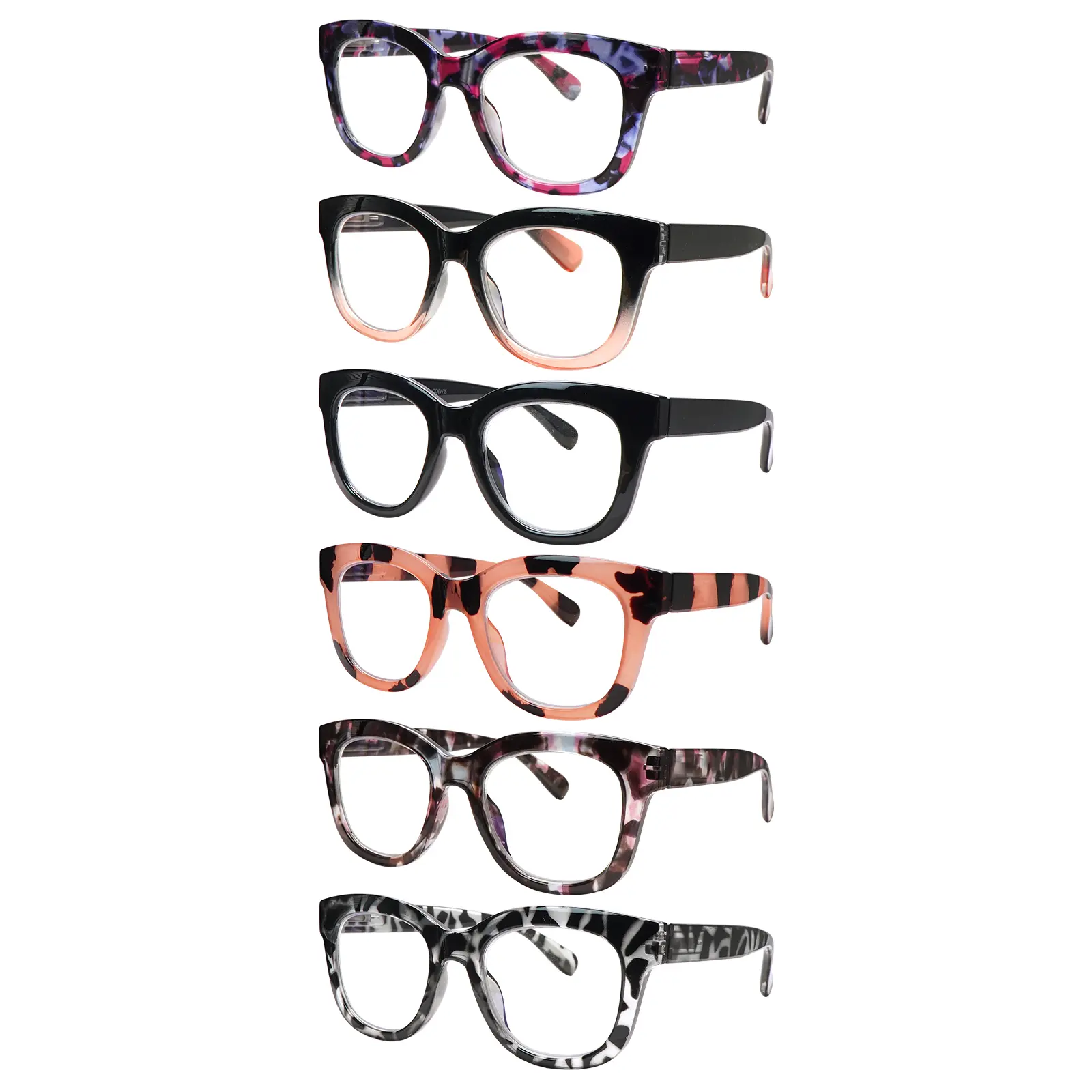 Women's Reading Glasses 6-Pack, Blue Light Blocking Readers with Spring Hinges, Lightweight Stylish Computer Eyeglasses for Women, Trending Eyeglasses, Mix Color, Bluelight Blocking, Handy