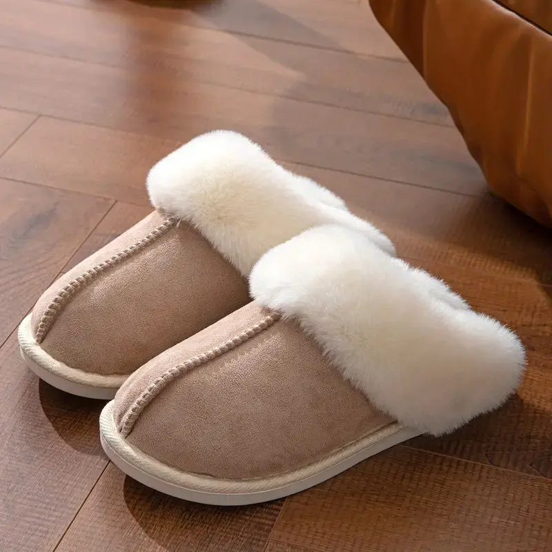 Women's Cozy Suede Slip-On Slippers - Soft Fabric, Faux Fur Lining, Memory Foam Cushioning, Thick EVA Sole Shoe for Indoor-Outdoor Slide Wear, Ankle