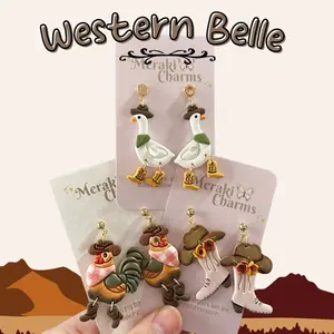 Western Belle Collection Handmade Polymer Clay Earrings Lightweight Hypoallergenic Stainless Steel Hooks 1 Inch Length 35g Weight Unique Handcrafted Accessories