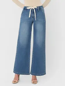 Vervet |High Rise Waist Tie Twist Wide Jeans