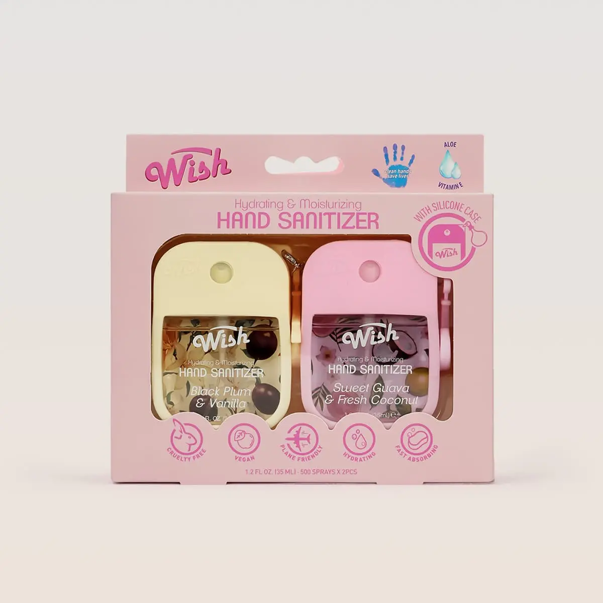 Wish On-the-Go Keychain Sanitizer Gift Set, Moisturizing Hand Spray with Aloe & Vitamin E, Travel Size with Silicone Case & Clip, Assorted Caramel & Coconut Scents, 1.2 oz Multi-Pack, Scented, Aroma