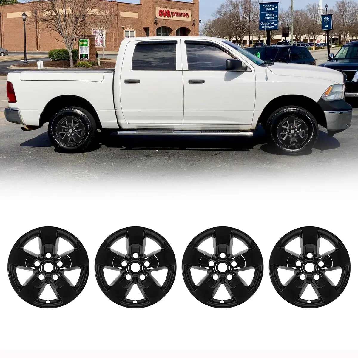 WOLFSTORM 17-Inch Chrome Universal Car Wheel Covers, Matte Black Auto Replacement Rim Accessories for 2013-2018 Dodge Ram 1500, 2019-2023 Dodge Ram 1500 Classic, Truck/SUV Fitment, Sporty Look