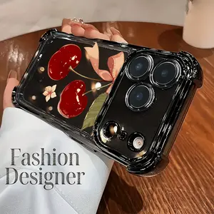 Phone case: A trendy designer-style plated transparent shockproof soft full-coverage TPU phone case with cherry floral bow pattern, Suitable for a variety of iPhone models, from 17 series to 11 series, and x series