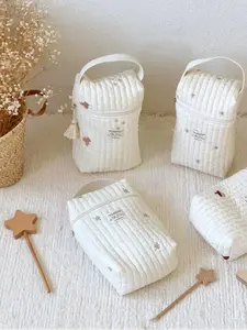 Portable Diaper Bag with Embroidery, Cute Cartoon Style, Hanging Zipper Wet Diaper Storage Pouch, Travel Essentials for All Seasons