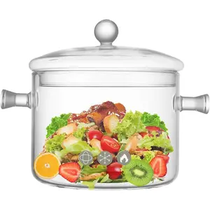 Glass Cooking Pots, 1.9L/64OZ Heat-Resistant Borosilicate Glass Saucepan with Cover, Cookware Set Stovetop Pot for Soup, Pasta,&   (64OZ)