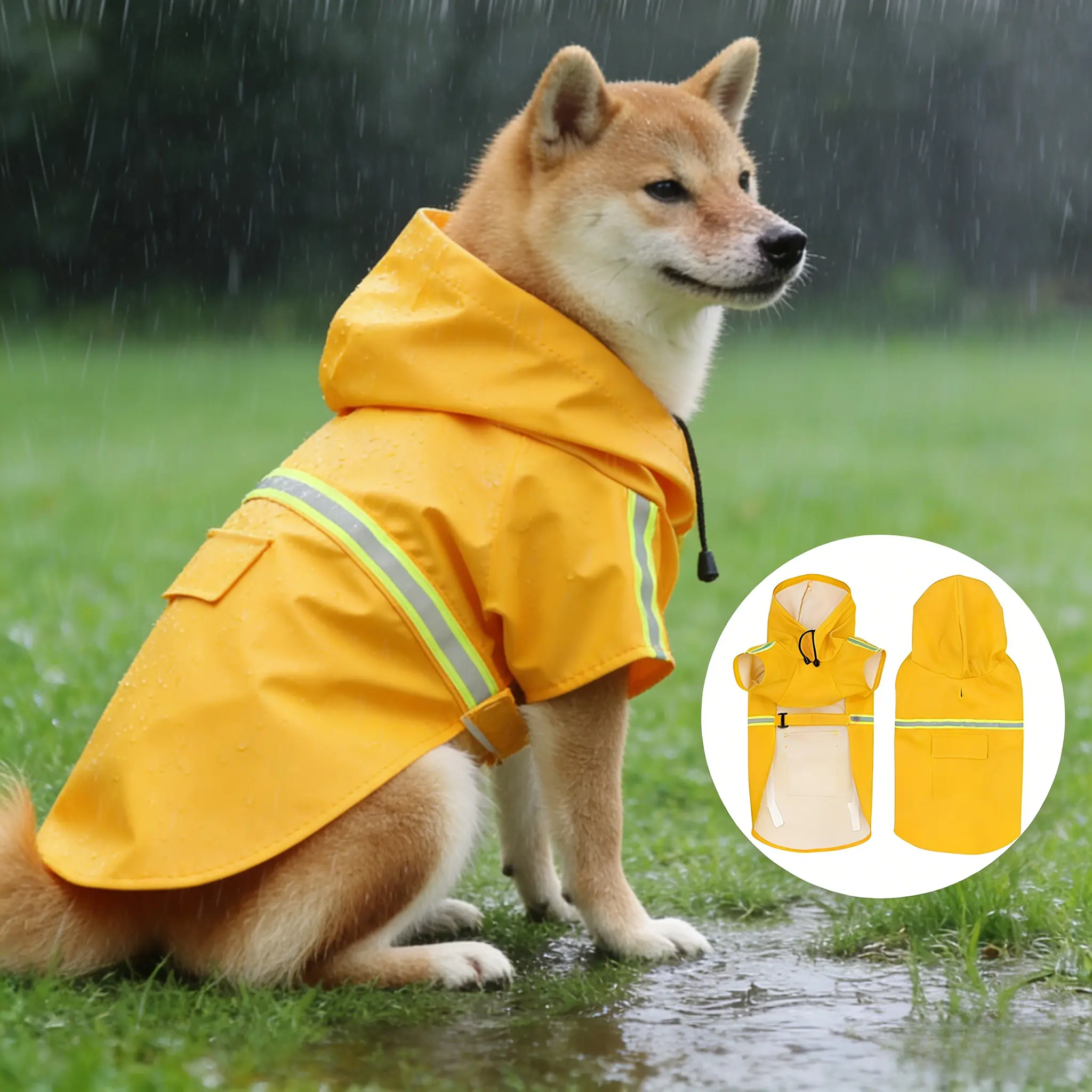 Reflective Dog Raincoat, Fashionable Pet Hooded Raincoat with Pouch, Outdoor Cape Style Dog To Keep Your Dog Dry and Comfortable on Rainy Days,Big dog raincoat with hat, waterproof and snow resistant