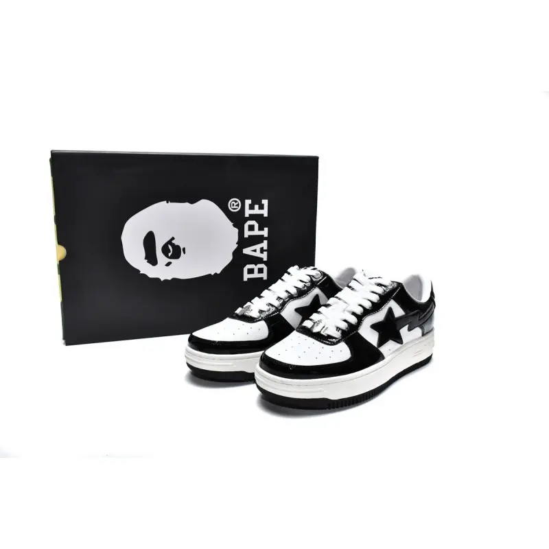 Breathable Gloss Black White Patent Leather Low Top Lifestyle Shoes For Men Women Contrast Black Molded Side Ornament Multi-Layer Cream Rubber Sole All-Day Travel Casual Sneakers