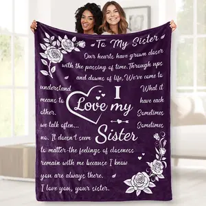 Throw Blanket Sister Gifts, Fleece Blanket Sisters Gifts from Sister, Sister Blanket Birthday Gifts for Sister, Gifts for Women Purple Flannel Lightweight Soft Blanket to My Sisters for Bed Couch summerwins
