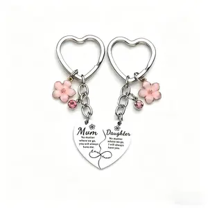 2PCS Mother & Daughter Heart Matching Keyring Keychain Set, High-quality Polished Metal and Adorned with Delicate Pink Cubic Zirconia, Perfect Gift For Mom or Daughter, Heart-warming Mother's Day Gift, SummerVibes