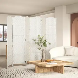 White 6-Weave Panel Foldable Room Divider - Decorative Backdrop, Diamond Decor, Modular Arched Privacy Folding Screen, Decorative Backdrop Room Dividers, Foldable Panel Room Dividers