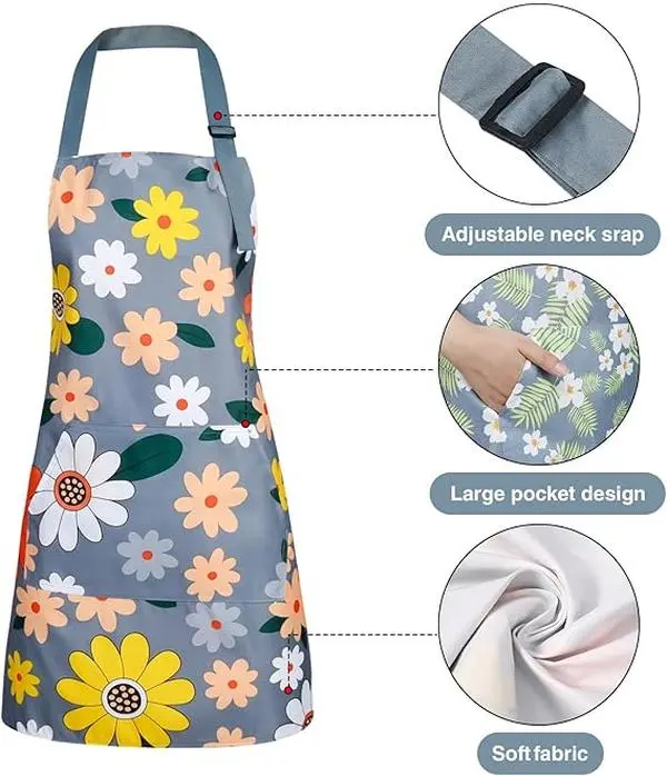 3 Pack Waterproof Aprons for Women – Floral Kitchen Cooking Aprons with Pockets, Adjustable Oil-Proof Garden Apron for Baking, Painting & Cleaning – Cute Chef Gift Set Strap Flower Cotton Washable