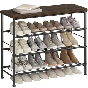 4-Tier Shoe Rack Organizer for Wardrobe Entry Freestanding Metal Storage Shoe Rack with MDF Top Panel on Which You Can Place Other Decorations Deals For You Days