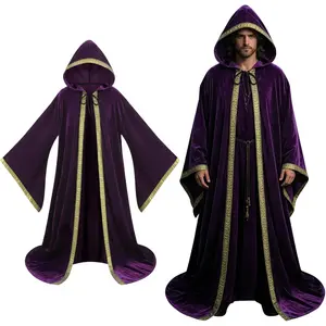 Colorful House Velvet Wizard Robe with Hooded and Sleeves, Halloween Fancy Cool Cosplay Costume