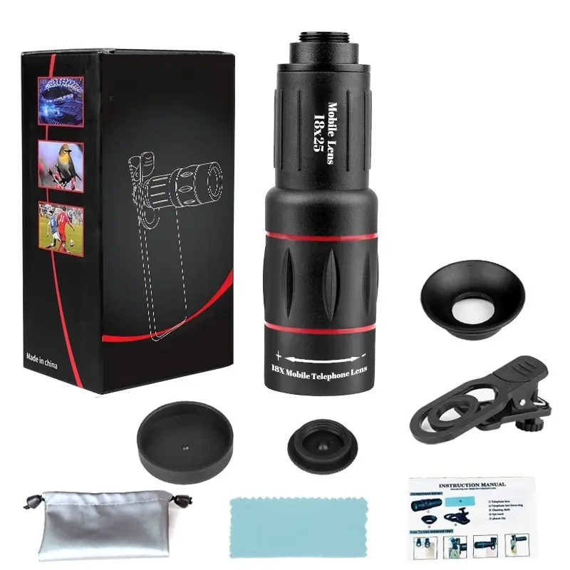 Universal 18x HD Telephoto Lens for Smartphones, Rubber Material, Zoom Lens Attachment for Outdoor Photography, Compatible with iPhone, for Samsung, Xiaomi, etc.