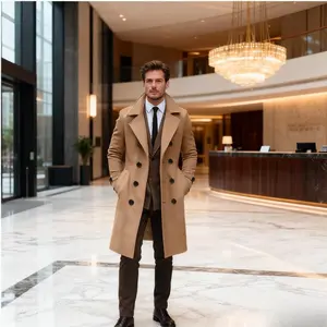 Men's Autumn Winter Long Woolen Coat - Double Breasted Buttons