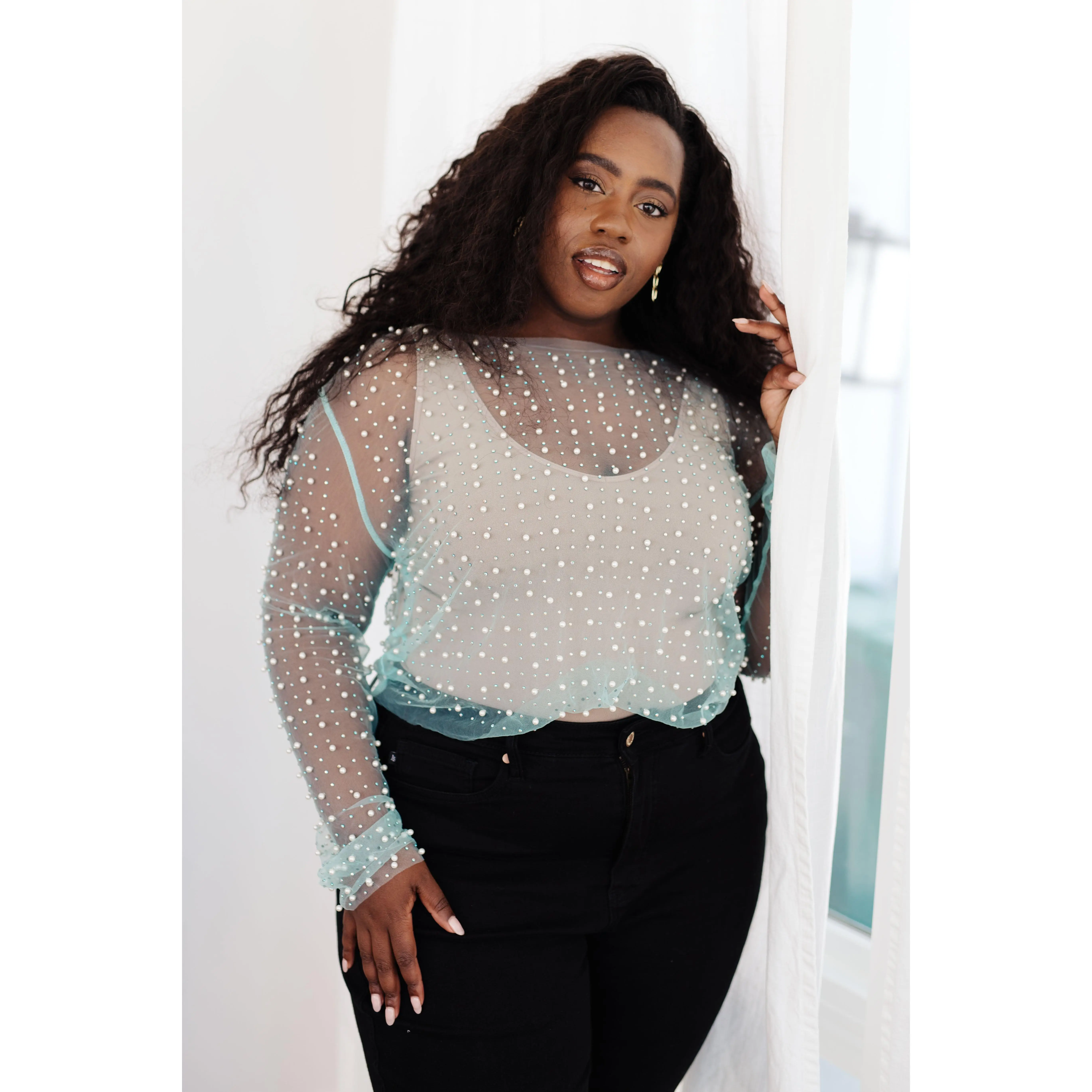 Pearl Diver Layering Top in Light Cyan Pearl Diver Layering Top in Light Cyan