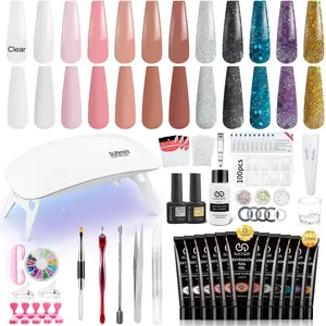 Poly Extension Gel Nail Kit, 12 Colors Poly Nail Gel Kit with Nail Lamp, Slip Solution, Basic Poly Gel, Tools, Trendy Nail Extension Gel for Nail Art Design, Polygel Nail Kit, Nail Supplies, Poly Gel Nail Kit Complete