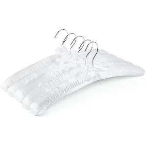 5 Pack Large White Satin Padded Hangers, 17" Non-Slip Cushioned Hangers for Sweaters, Silk Dress, Wedding Dress, Bridal Gown, Cashmere