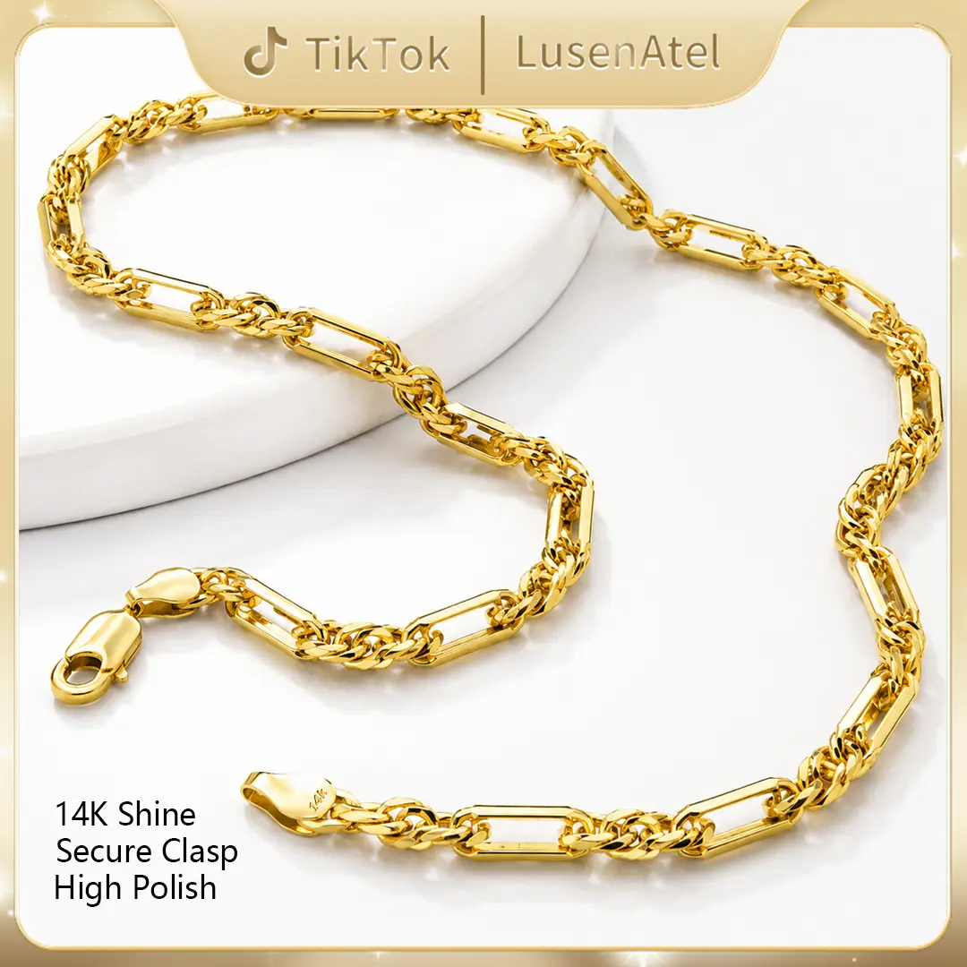 Lusen Atel 14K Gold Plated Paperclip Chain Necklace for Men Women, 5mm Gold Elongated Cable Link Chain, Everyday Layering Necklace, Hip Hop Streetwear Fashion Jewelry, 18/20/24in, Not Solid Gold