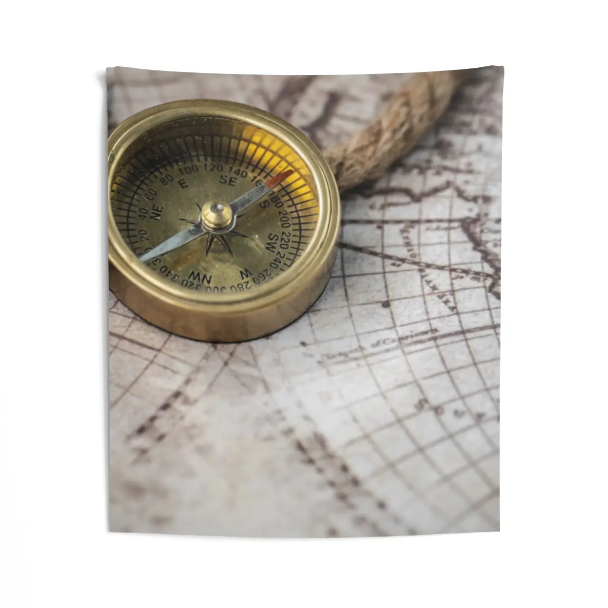 Compass & Map, Indoor Wall Tapestries, Multiple Sizes