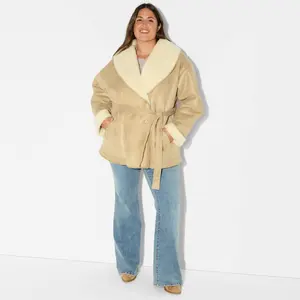 Women's Shawl Collar Shearling Coat - Wild Fable Tan 2X