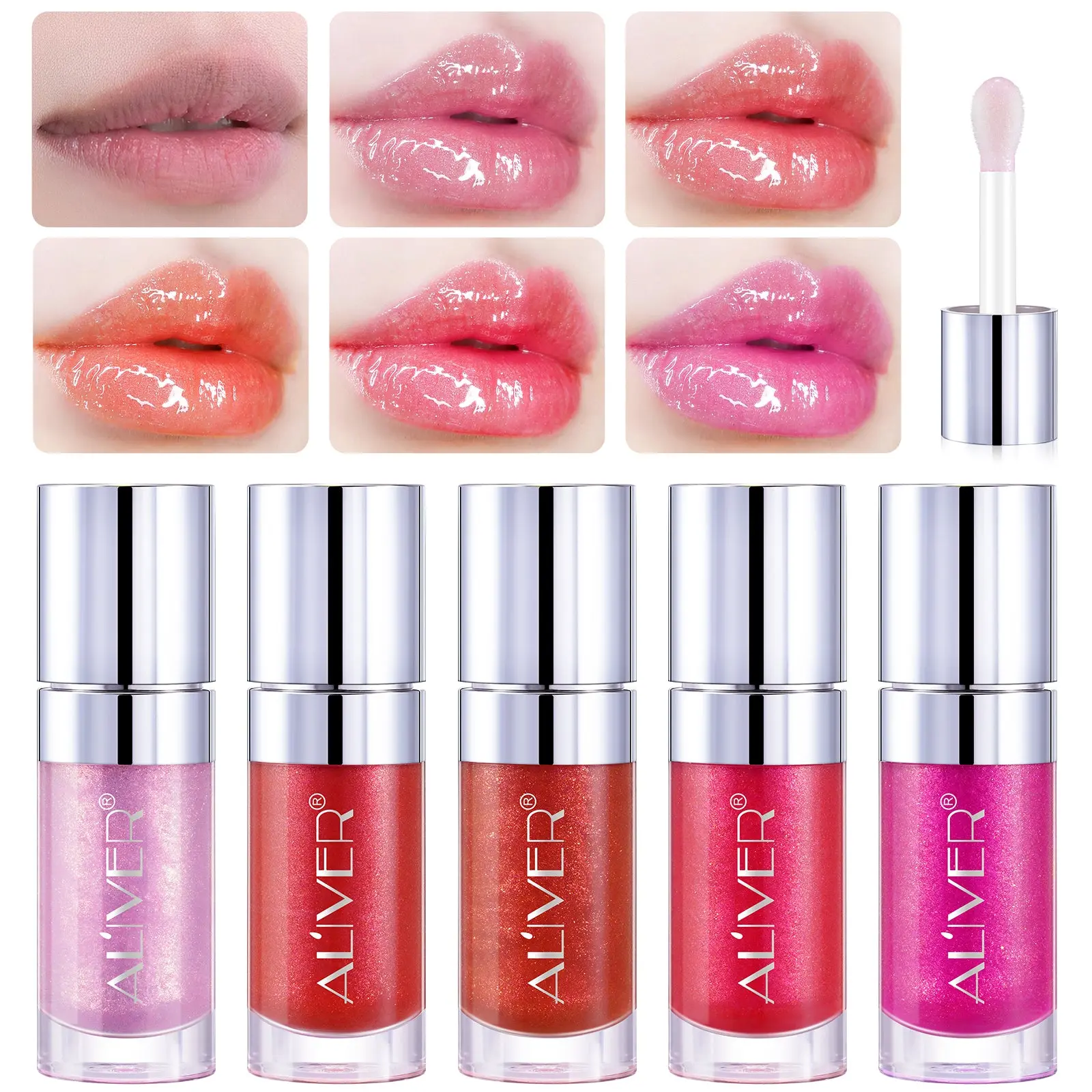 Aliver Radiant Lip Glow Oil - Adult Makeup Products for Lip Care, Moisture-Boosting, Soothing, Hydrating, Lightweight, Plumping, Mirror Shine Gloss, 5 Shades