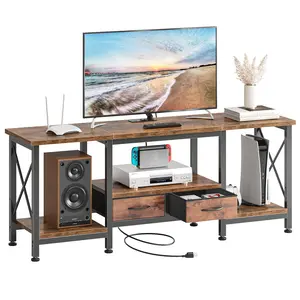 Timber TV Cabinet, TV Stand for TVs up to 65"; With Storage and 2 Drawers, Metal Frame