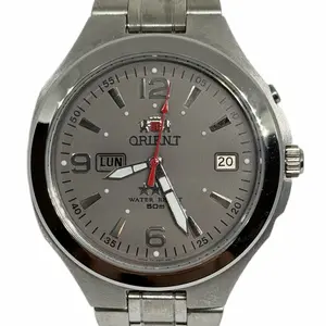 Orient Tri Stars Men's Silver Stainless Steel Strap Watch with Gray Face Day/Date BEN73006KK Water Resistant 50M
