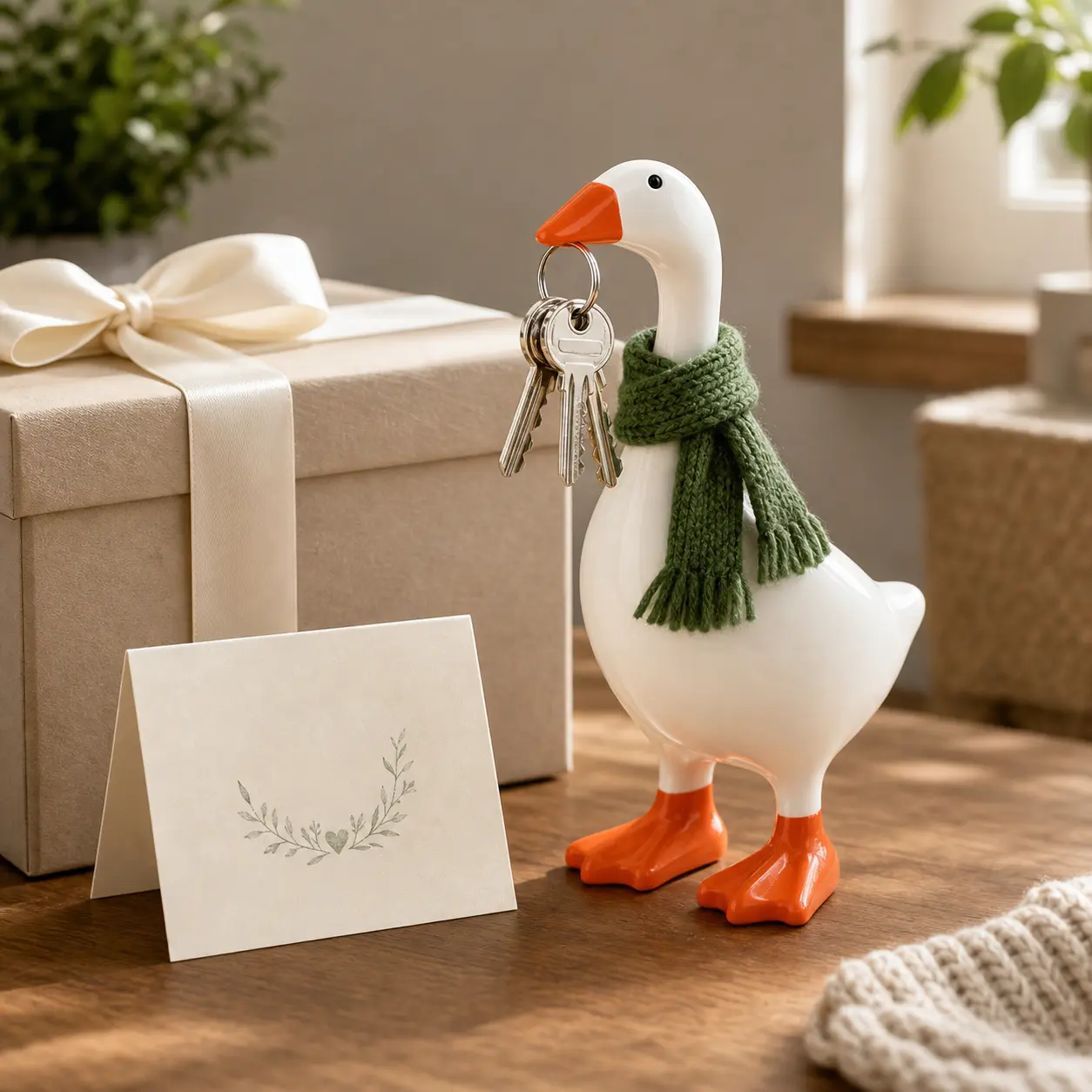 Magnetic Goose Key Holder,Cute Resin Duck Statue with Magnetic Beak,Freestanding Key Hanger and Desk Organizer,Funny Animal Figurine for Entryway Home Office Decor,Housewarming Gift