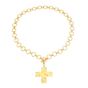 Women's Gold Chunky Cross Necklace, 22.7g Hammered Bold Cross Pendant, Vintage Toggle Clasp Statement Jewelry, Easter Gift for Layered Look, Cross Necklace Women