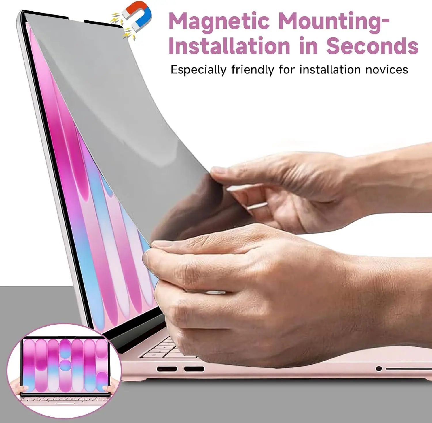 LUSA DESIGN 360° Magnetic Privacy Screen Protector Removable Anti Spy Anti Glare Filter Compatible With All MacBook Air & Pro M1/M2/M3/M4 Computer Protective, Fingerprint
