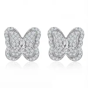 Little Flutter Butterfly Studs | 925 Sterling Silver Pavé CZ Butterfly Earrings