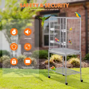 Pet Republic 53-in Large Wrought Iron Rolling Bird Cage W/Perches for Cockatiels Parrot Parakeet White