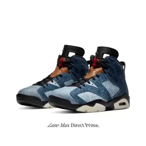Denim Blue High-Top Basketball Sneakers, Washed Denim & Leather Upper, Red & Brown Accent Trim, Shock-Absorbing Air Cushion, Non-Slip Off-White Translucent Outsole, Performance Athletic Trainers For Men
