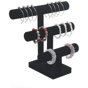 WUDYGIRL Velvet Bracelet Organizer 3-Tier Jewelry Stand for Bracelets Watches and Necklaces Women's Gift for Girls Black Durable Storage Box Multi-Level Design