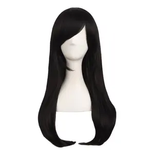 24 Inch/60cm Side Bangs Stylish Long Great Wavy Curly Cosplay Party Wig(Black)