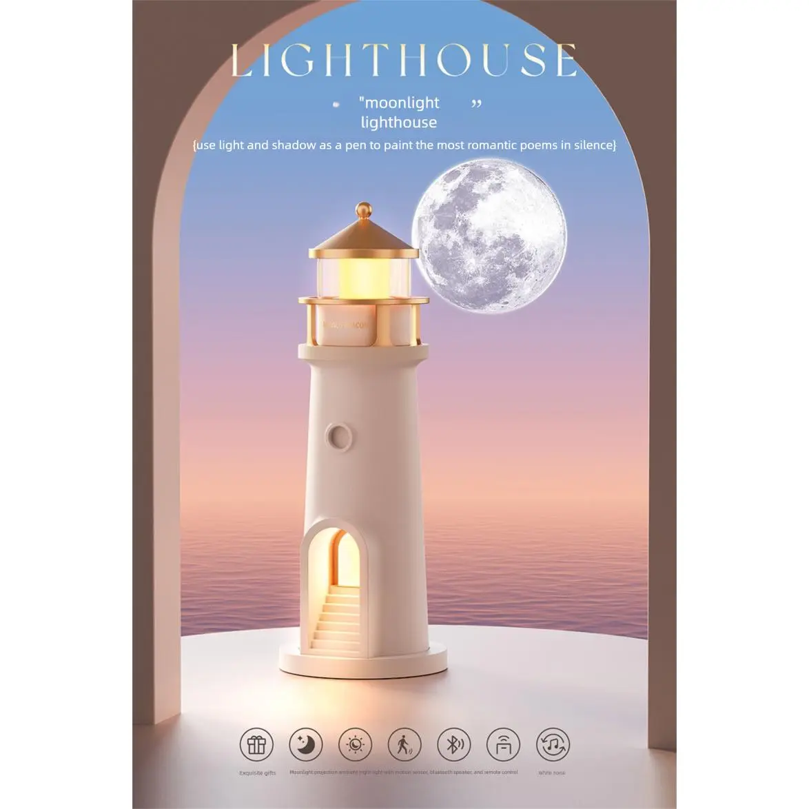 Lighthouse Induction Lunar Night Light LED Moonlight Projection Lamp Living Room, Study Room Decor Christmas Birthday Gifts