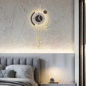 CNCEST Luxury Gold Metal Wall-Mount LED Display Clock - Round Modern Design, Deer Motif, Warm White LED Light, Battery-Powered Home Decor for Living Room, Office
