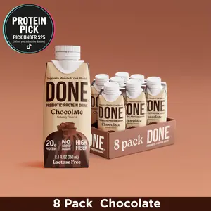 DONE Prebiotic Protein Drink - 20g Protein, 6g Fiber, No Added Sugar, Gluten-Free, Lactose-Free, Supports Muscle & Gut Health, Chocolate, Strawberry, Salted Caramel
