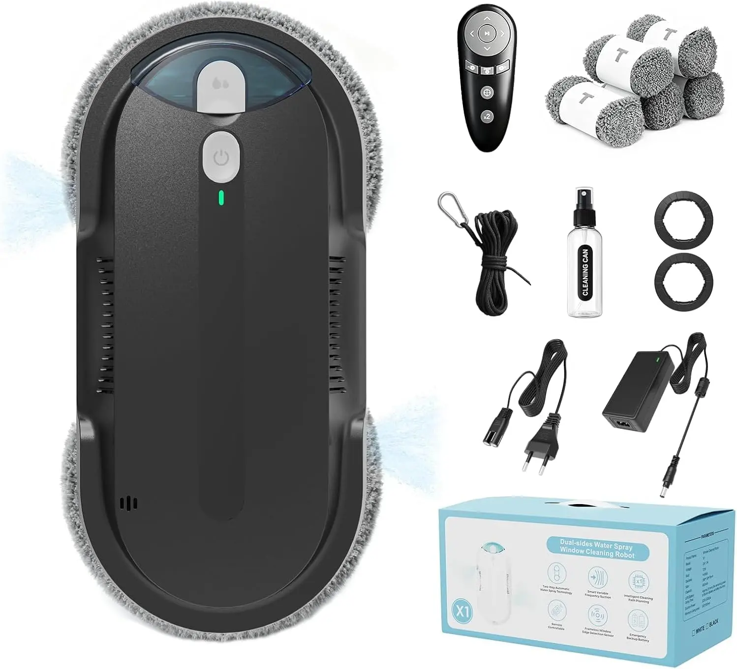 Window Cleaning Robot - 4800-6400Pa Double Helix Suction, Dual Ultrasonic Spray, 85ml Tank, Edge Detection, Anti-Drop, 3 Cleaning Modes for Streak Free Glass