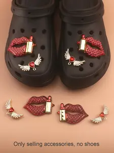 4pcs Novelty Letter & Lipstick Pattern Design Shoes Decorations, Fashionable Heart & Lip Design Shoes Charm For Clogs Decoration, Shoes Accessories For Shoes DIY, Shoe Charms, Bling Shoe Charms